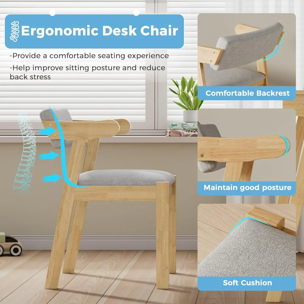Kids Desk and Chair Set, Desk Hutch with Cork Bulletin Board, Wood Writing Desk for Kids, Suitable for Study Room, Bedroom 4