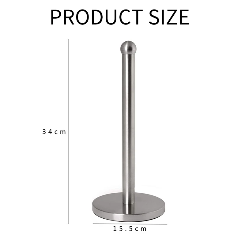 Countertop Stainless Steel Paper Towel Holder , Tear Kitchen Paper Towel With Heavy Base For Standard Rolls Durable