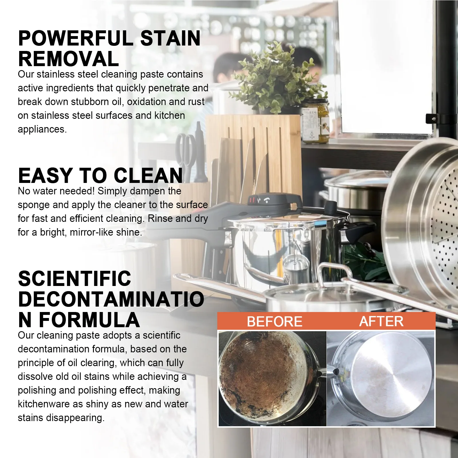 Stainless Steel Cleaning Paste Powerful Cookware Cleaner Rust Removal Washing Pot Bottom Scale Decontamination Kitchen Cleaner