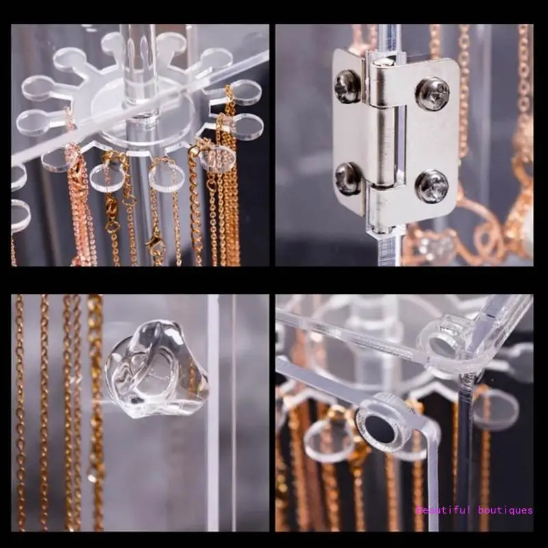 Dustproof Jewelry Box Clear Acrylic Jewelry Display Stand Rotating Holder for Earrings, Necklaces, Bracelets Easy to DropShip