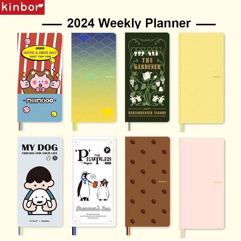 Kinbor Manual Diário Plano Notepads, Planejador Semanal, 8 Padrões, Auto Cultivo Punch Book, Revistas, Papelaria, Eficiência, 2024