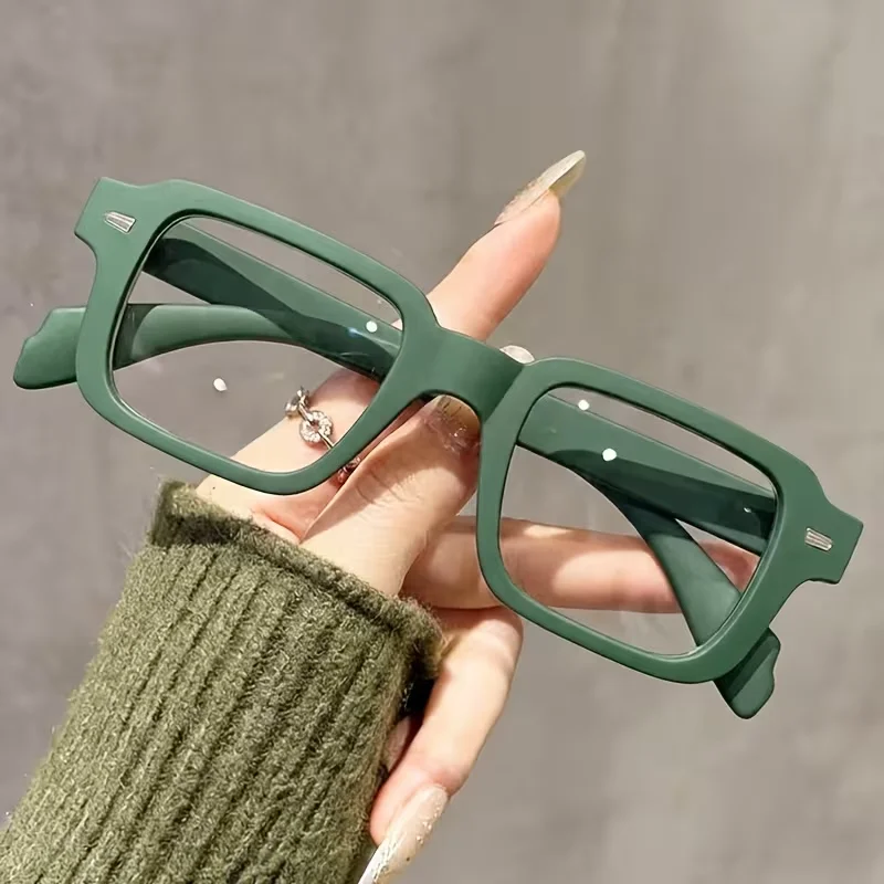Vintage Style Frosted Square Reading Glasses with Thick Frame and Rivet Accents