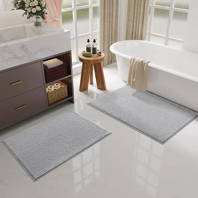 Olanly Chenille tapis de salle de bain Ultra doux absorbant bain tapis antidérapants lavable tapis de douche épais en peluche microfibre tapis de sol 2