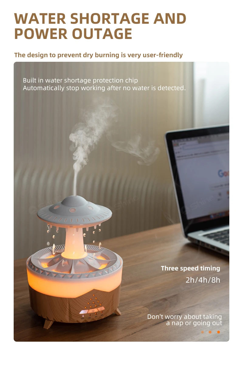 2023 Rain Cloud Humidifier Water Drip with Remote Raindrop Humidifier Rain Cloud Diffuser Mushroon Air Humidifier with Rain Lamp