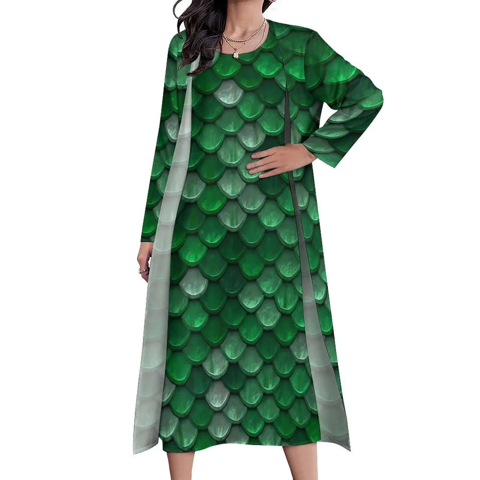 

Green Mermaids Dress Fish Scales Print Vintage Maxi Dress Street Fashion Casual Long Dresses Summer Two-Piece Custom Vestidos