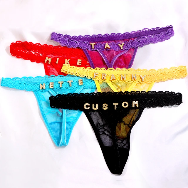New Customized Sexy Lace Letters Thong Panties For Women Crystal