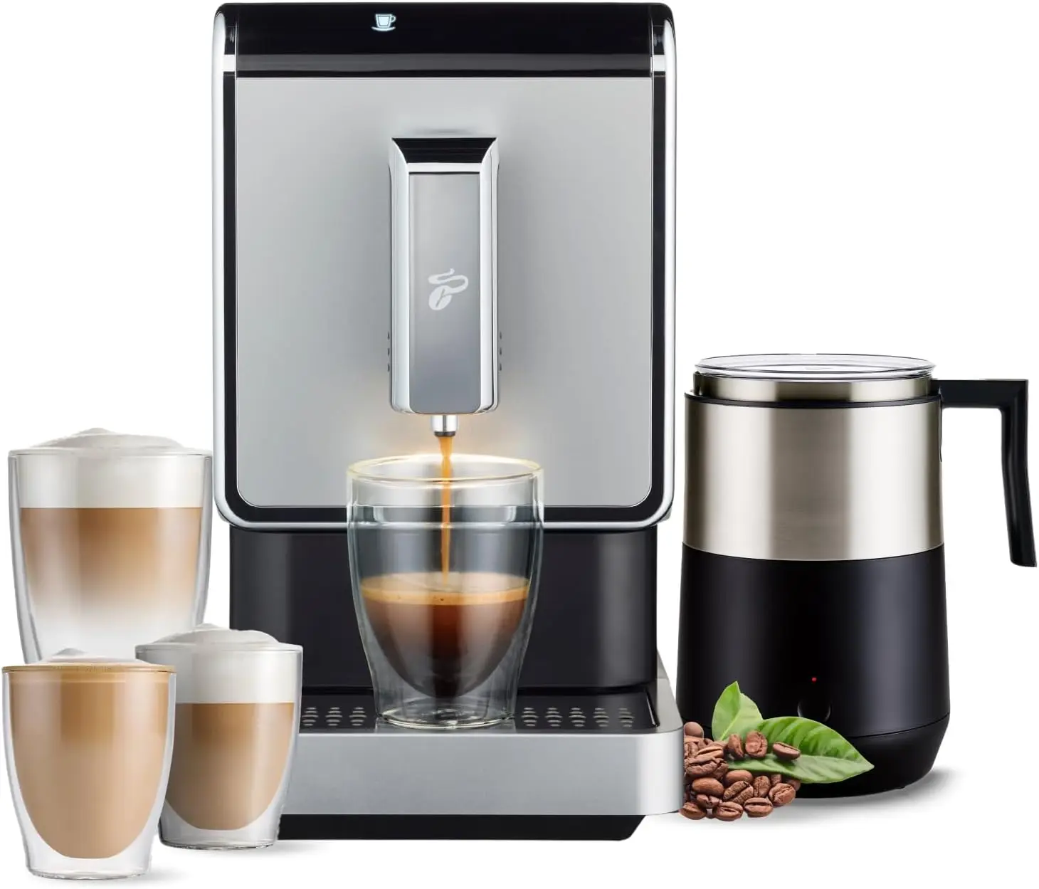 Automatic Espresso & Coffee Machine with Induction Milk Frother for Rich, Creamy Froth, Built-in Grinder, No Coffee Pods Needed,
