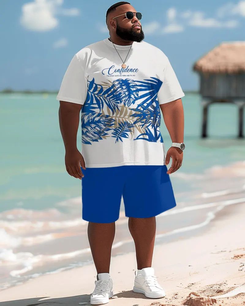 Biggmans Plus Size L-9XL Hawaiian Gradient Coconut Tree Print Shorts Men's Plus Size Suit