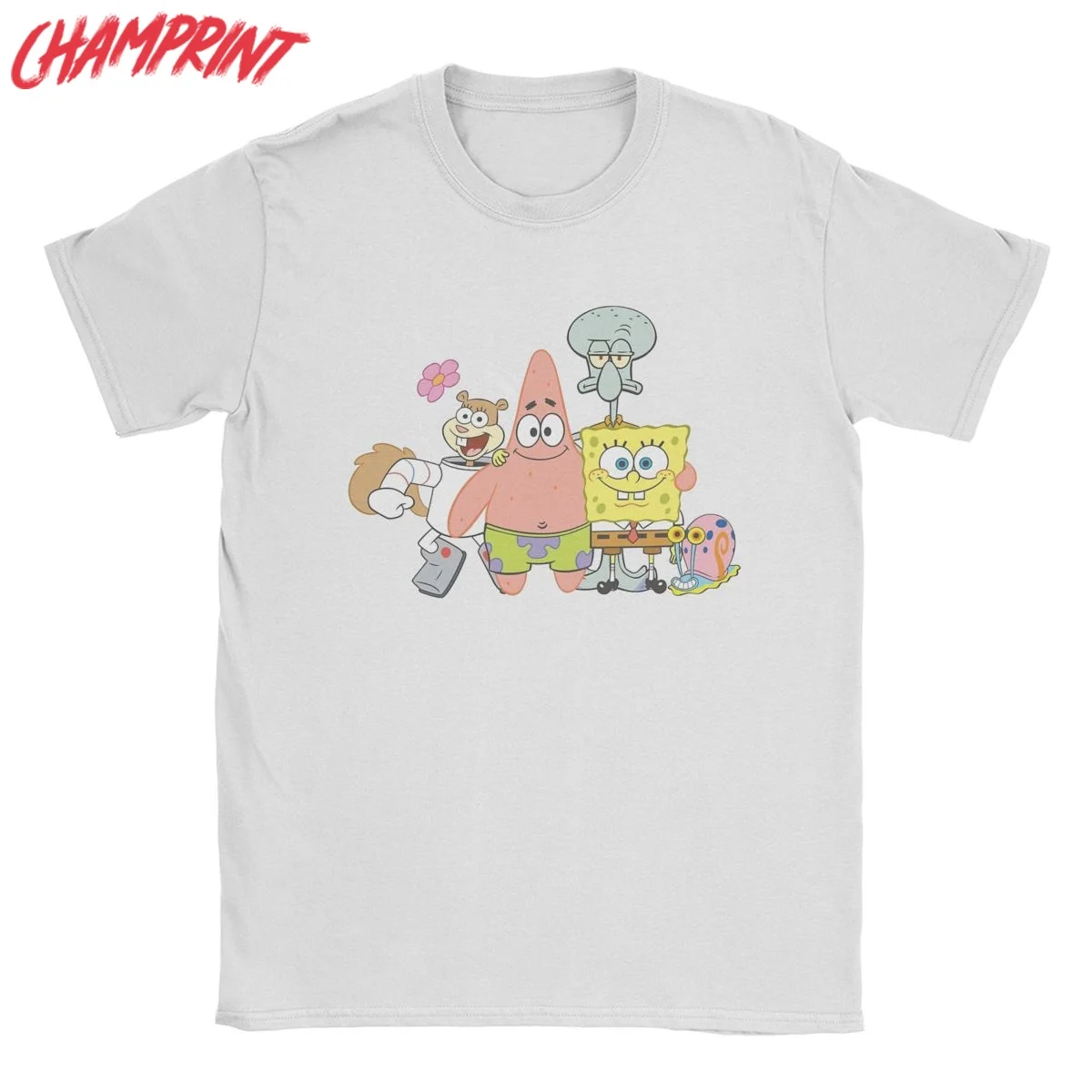 남성용 스폰지 보빙 반팔 티셔츠, 노벨티 순면 티셔츠, O넥 의류, 해피 그룹 샷, 플러스 사이즈 