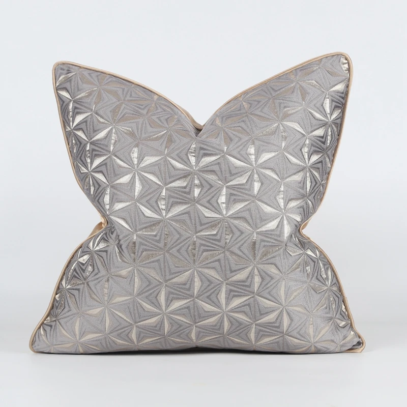 

Modern Style Jacquard Cushion Cover Silver Grey Abstract Geometric Design Pillowcase Home Bed Sofa Backrest Throw Pillows Case