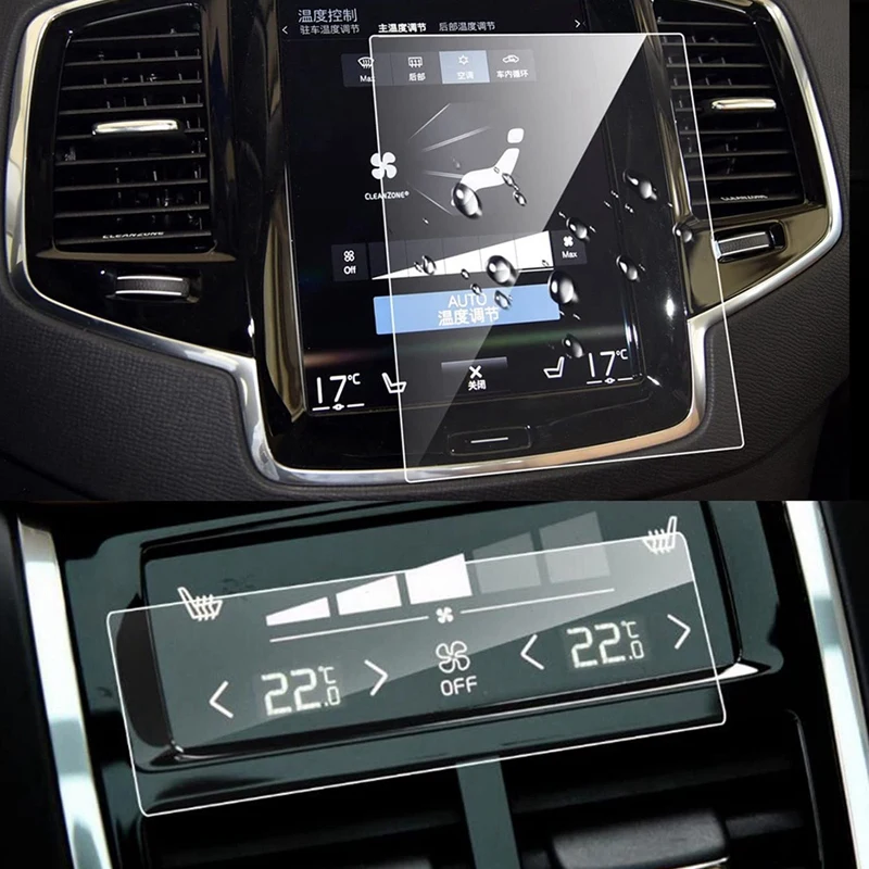 2 PCS Car GPS Navigation Screen Film + Rear Climate A/C Screen Tempered Film For Volvo XC40 XC60 XC90 V90 V60 2016-2021