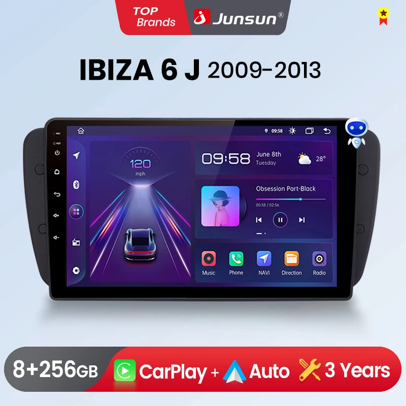 Junsun Wireless CarPlay Android Auto Car Radio for Seat Ibiza 6j 2009-2013 GPS Intelligent Systems Stereo Multimedia Autoradio