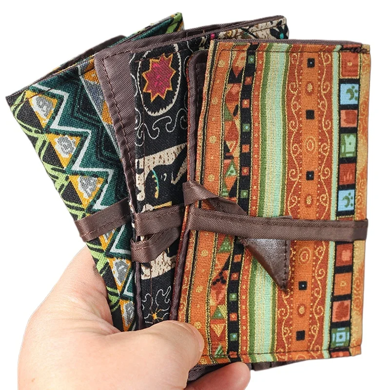 Borsa per Tabacco Vintage in Stile Etnico, Stampata a Mano, Portatile a 3 Pieghe, Accessorio per Fumatori da Uomo - immagine 2