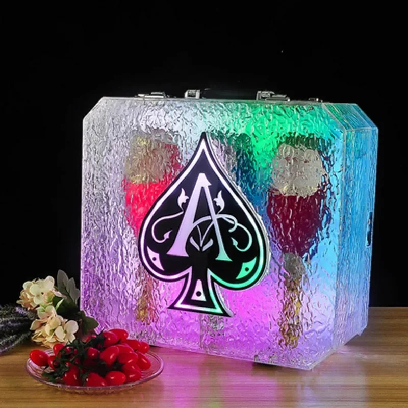 Portable Ice Rock Display Case Ace of Spade LED Briefcase Champagne Cocktail Wine Box Whisky Carrier Case VIP Bottle Presenter