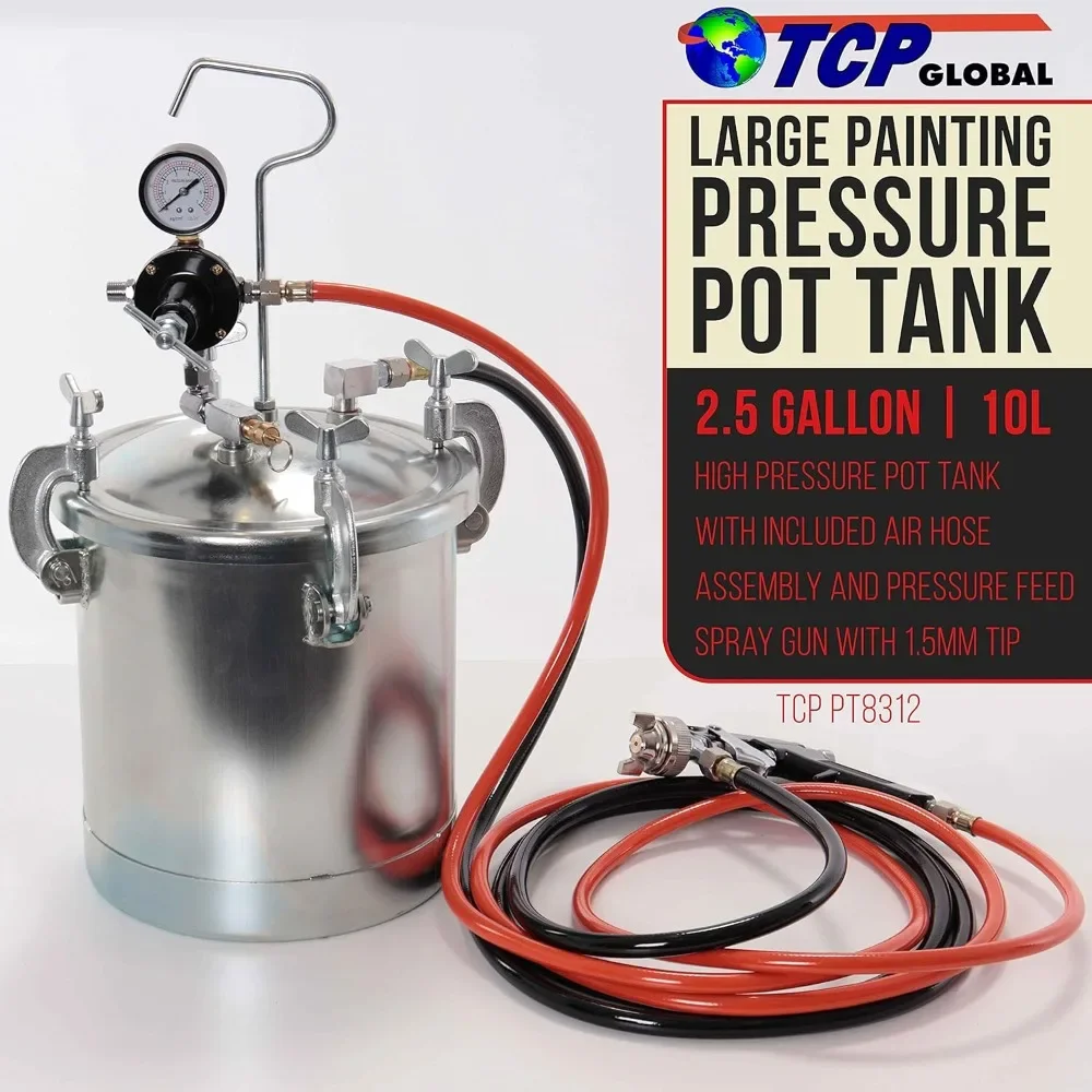 Pressure Tank Paint Spray Gun with 1.5 Mm Nozzle 2-1/2 Gal. Pressure Pot & Spray Gun with Hoses