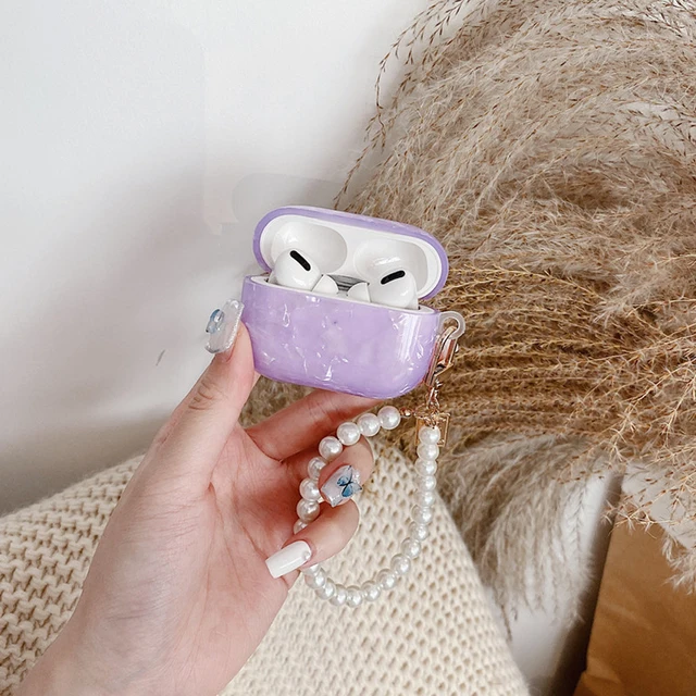 Luxury Girls Pearl Shell Case for Apple Airpods 1 2 3 Case for AirPods Pro Case with Keychain Earphone Accessories Headphone Box purpleFor AirPodsPro
