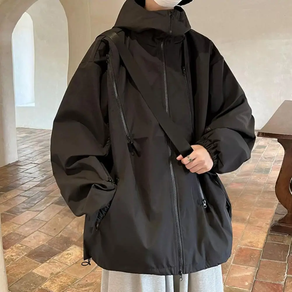 

Windproof Hooded Trench Coat Men's Hooded Windbreaker Stylish Autumn Trench Coat with Zipper Placket Pockets for Outdoor