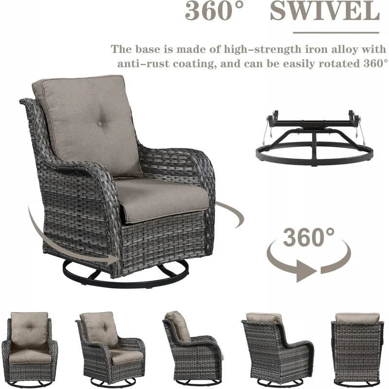 Outdoor swivel rcoker patio chairs-set of 2 wicker chair furniture sets with covered cushion
