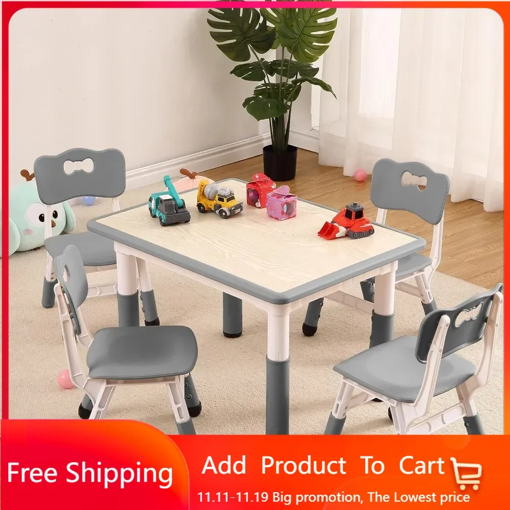 Kids Table and 4 Chairs, Height Adjustable Toddler Table and Chair Set, Graffiti Desktop, Ergonomically Designed Chairs