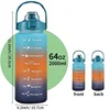 2L Outdoor Large Capacity Water Bottle Plastic Cup Bounce Cover Portable Leakproof Straw Cup Time Marker Gradient Gym Bottles 3