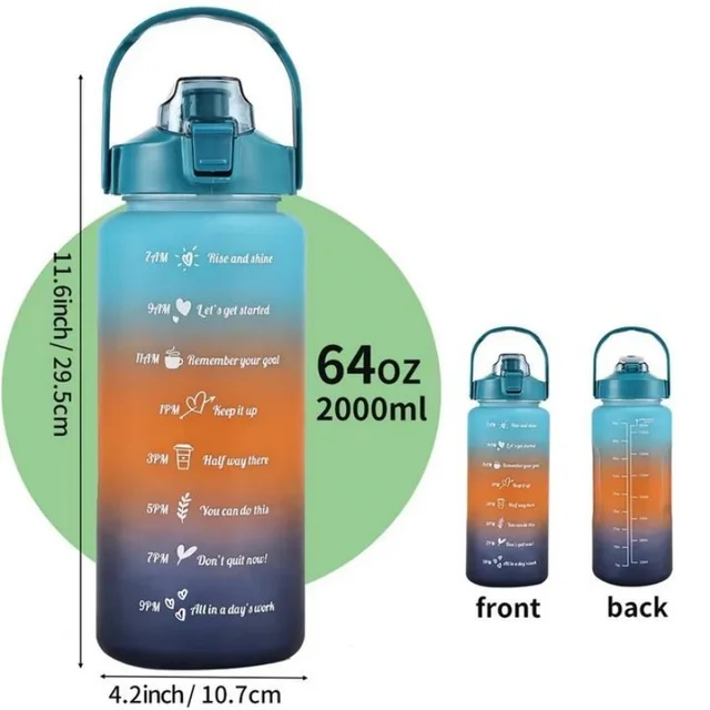 2L Outdoor Large Capacity Water Bottle Plastic Cup Bounce Cover Portable Leakproof Straw Cup Time Marker Gradient Gym Bottles 3
