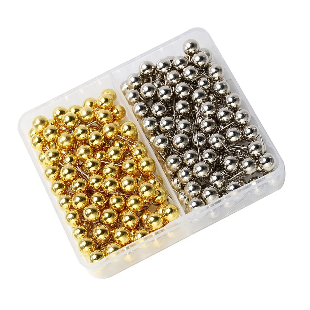 200Pcs 금속 푸시핀 6Mm 라운드 볼 맵 네일 화이트보드 패브릭 게시판 학교 사무실 사용을 위한 골드 실버