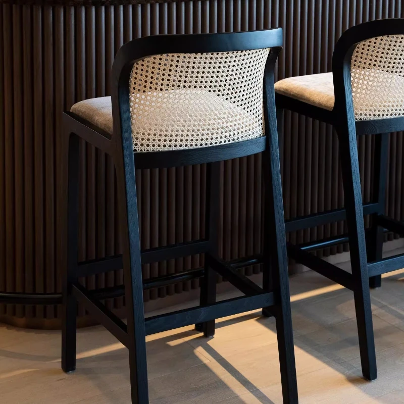 Espresso Elegance Home Counter Island Rattan Backrest Barstool 1