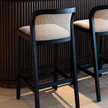 Espresso Elegance Home Counter Island Rattan Backrest Barstool 1