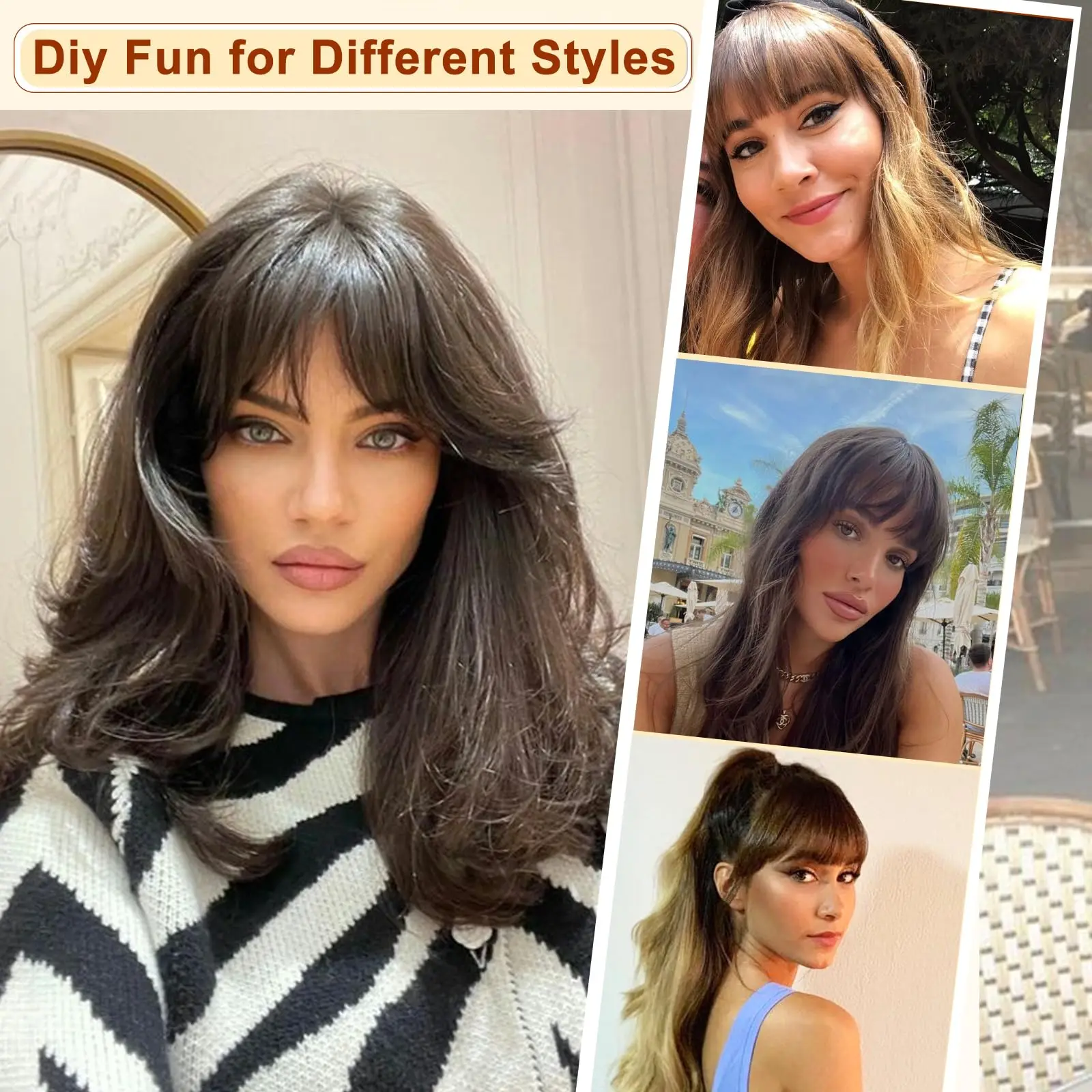 HAIRCUBE Bangs Hair Clip French Clip In Thick Natural Synthetic Full Bangs Straight Extensions Synthetic Wig For Women Girls hair extensions hair bangs