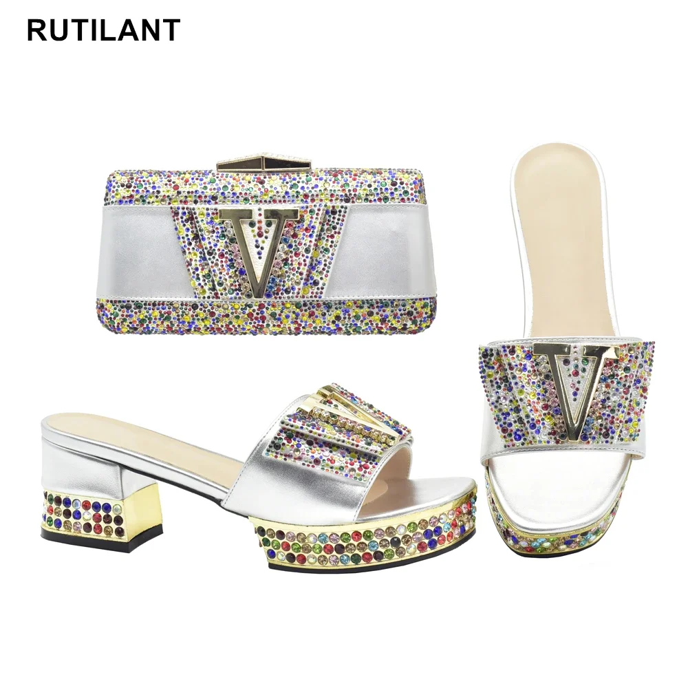 

New Arrival Italian Women Shoes and Bag Set Decorated with Rhinestone Africa Shoe and Bags Set for Party Wedding Shoes Bride