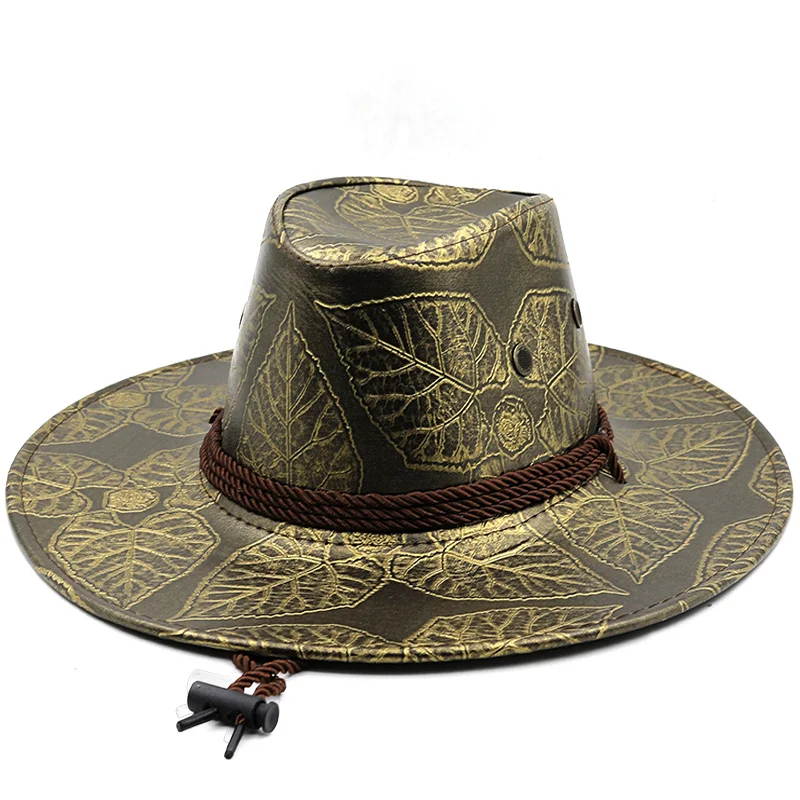 

Simple Leather Women Men Western Cowboy Hat for Gentleman Dad Jazz Sombrero Hombre Caps Size 56-58cm
