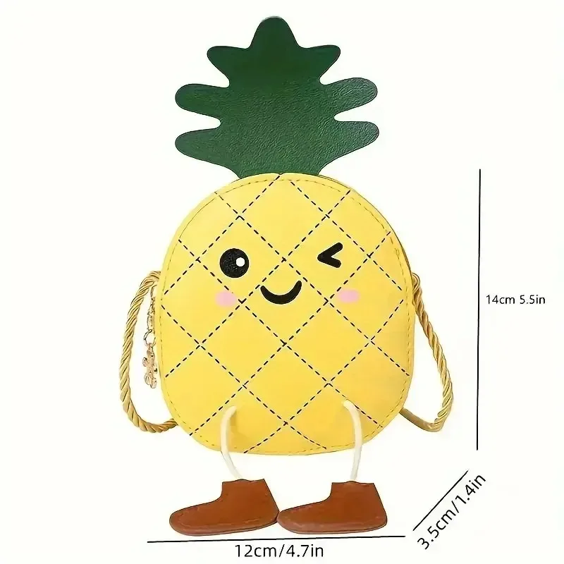 Kids Pineapple Shape Cartoon Mini Versatile Shoulder Bag Cute Zipper Stylish Novelty Bag Kawaii Trendy Girls Boys Crossbody Bag