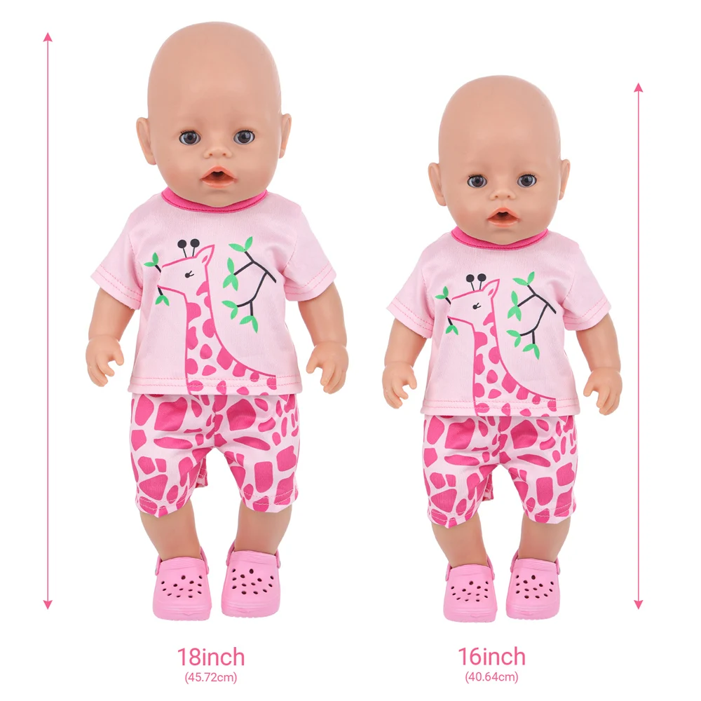 Cartoon-Giraffe-Pyjama für 43 cm große und 18-Zoll-Babypuppe, süßer Flamingo-Faultier, wiedergeborene Puppenkleidung, Mädchenspielzeug, Geschenk unserer Generation – Detail 6