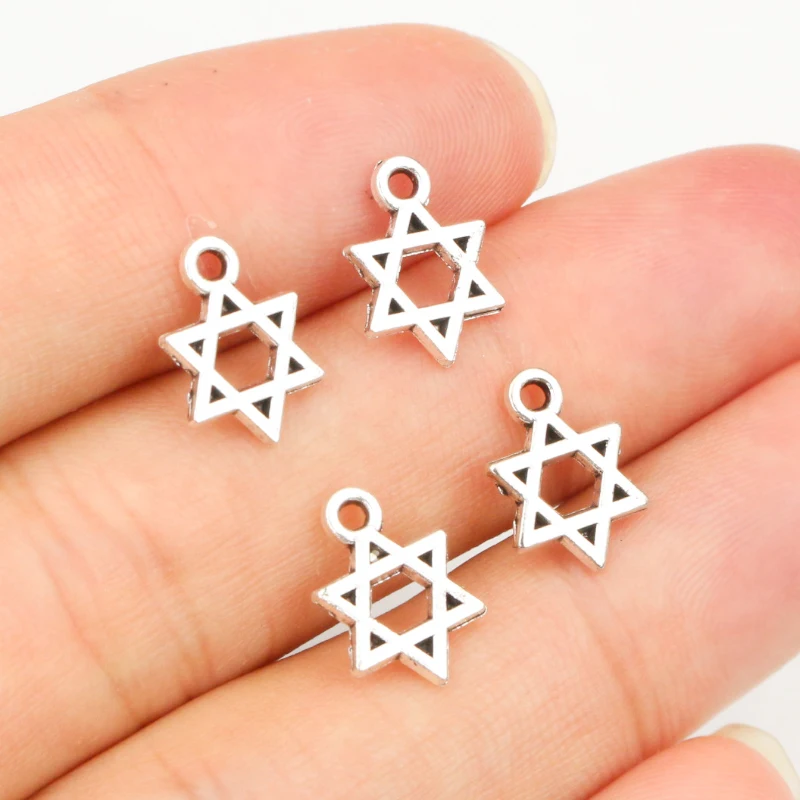 50pcs 12x9mm 골동품 실버 도금 다섯개 스타 수제 매력 펜던트: DIY 팔찌 목걸이