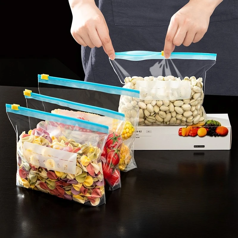 Reusable Transparent Zip Storage Bags for Kitchen and Refrigerator (Set of 3 Sizes)