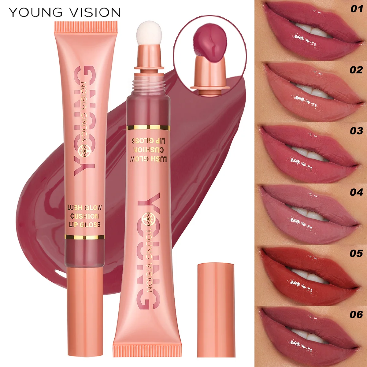 6 color Liquid Water Lip Color Plush Brush Head Squeezing Moisturizing Glaze