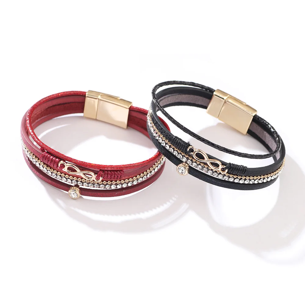 Number 8 Circular Design Leather Magnetic Bracelet for Women Jewelry Summer Beach Resort Charm Luxury Wristband Leather Bracelet