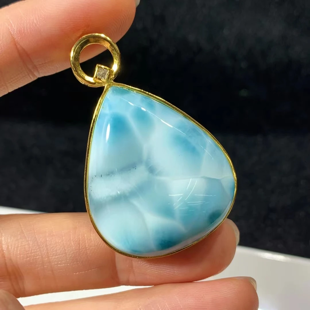 

Natural Blue Larimar Pendant Gemstone Necklace Water Drop 46.6*30.4*10mm Women Men Larimar 18K Gold Fashion Jewelry AAAAAA