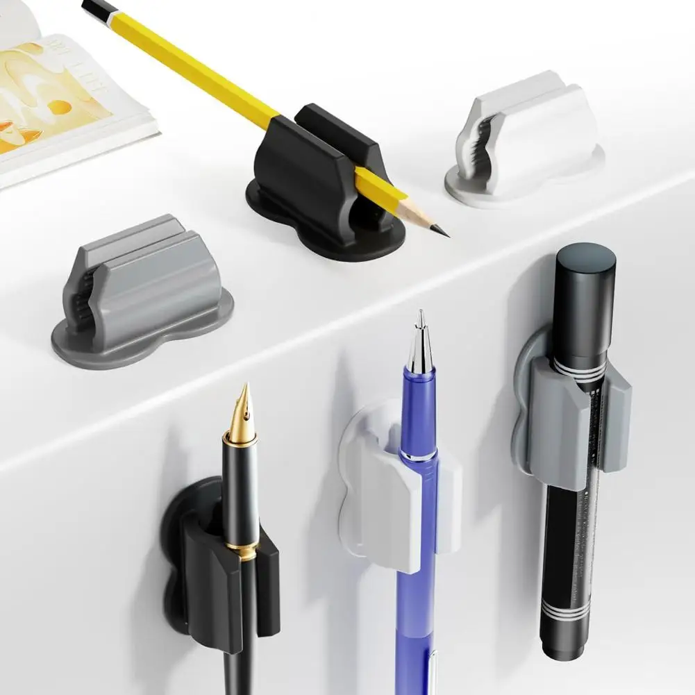 6Pcs Upgraded Pen Holders Self Adhesive Strong Adhesive Easy to Install Pencil Clips Pen Holders Desktop Organizer Accessories