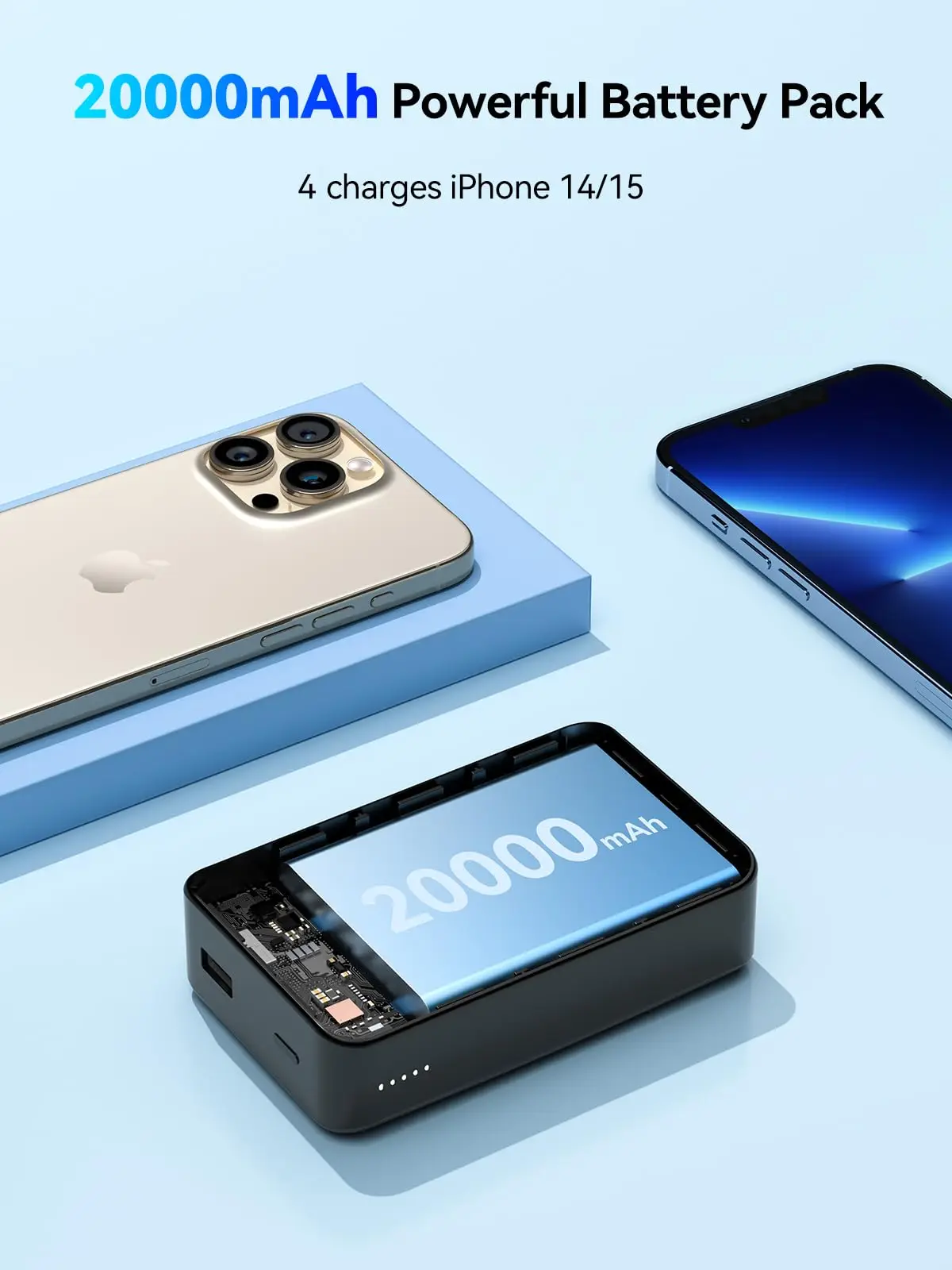 NEWDERY 20000mAh Magnetic Power Bank PD 20W Wireless Fast Charging for iPhone 15/14/13/12/Pro Max/Pro/Plus/Mini/ AirPods 3/2/Pro 2