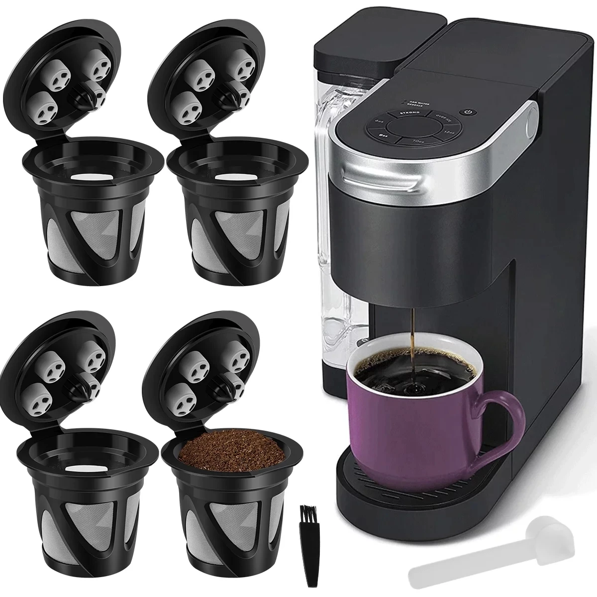 

4pcs Spoon Brush Refillable Reusable Coffee Filter Pods 4 Count For Brewers Coffeeware Kitchen Dining Bar Coffee Pods Hand Tools