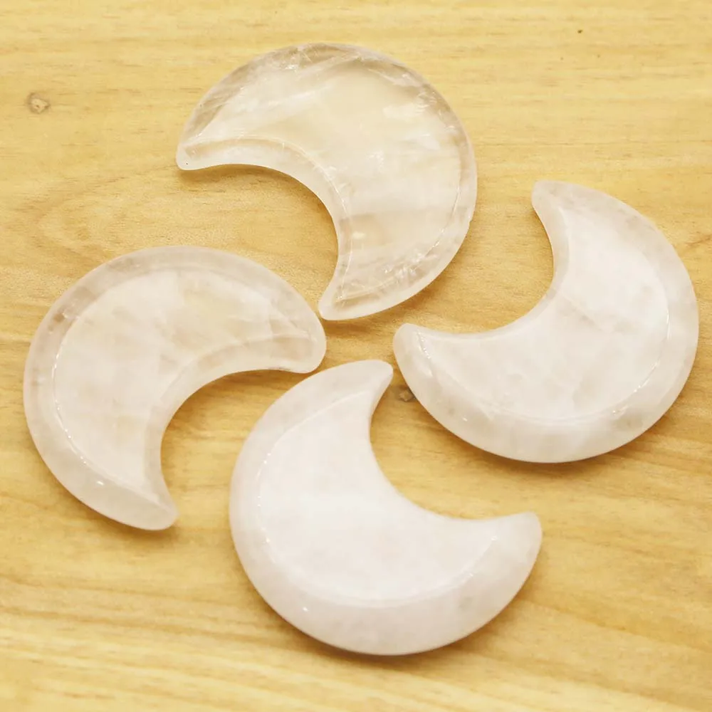 Natural Stone Rose Quartz Powder Crystal Moon Decoration Non Porous Home Office Gifts Fashion Jewelry Accessories Wholesale 8Pcs