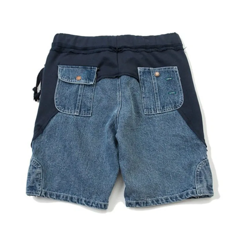 Men's USA Patchwork Denim Shorts Vintage Summer Jean Shorts