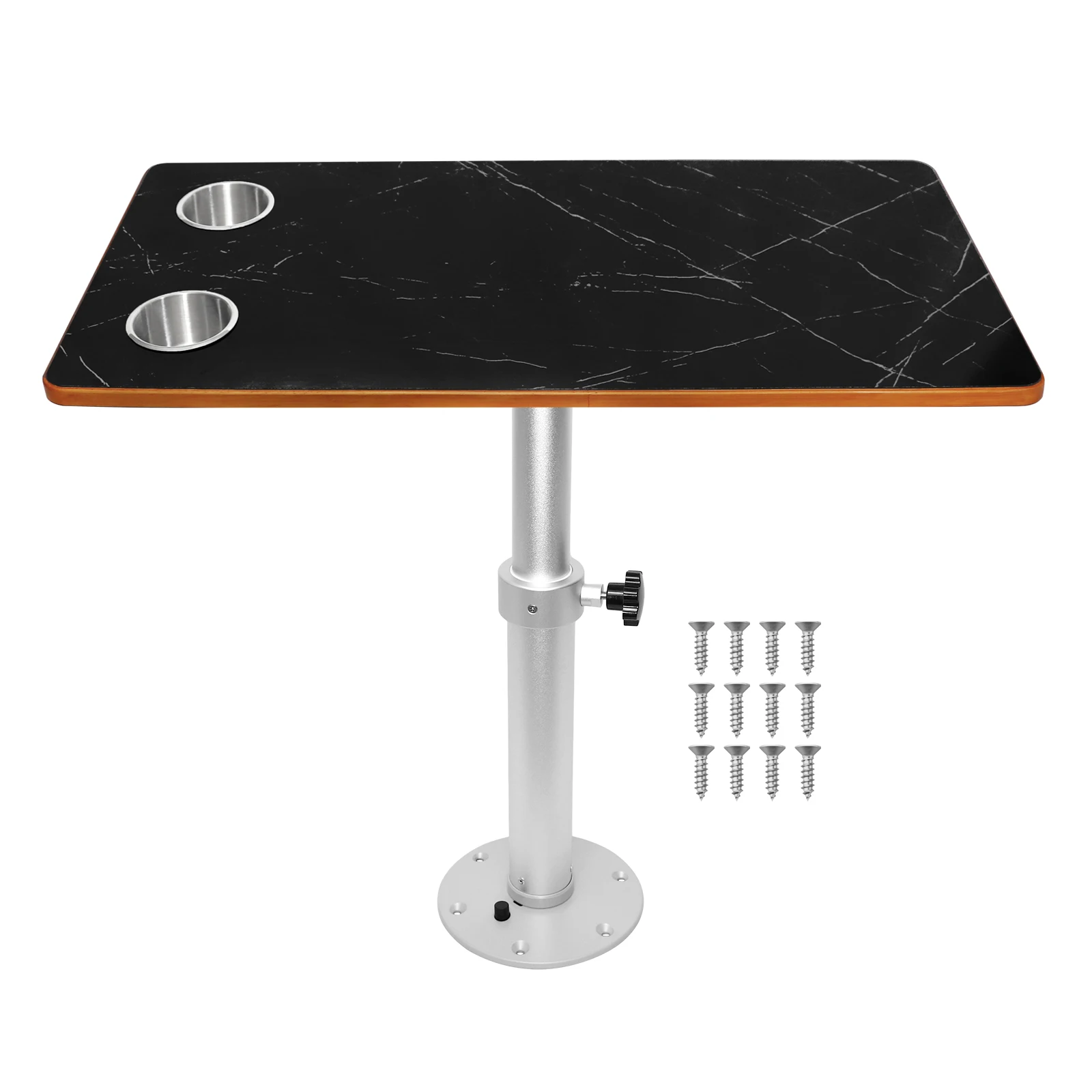 Wohnwagen-Tischset 80x40cm/31,5 x 15,8 Zoll - Esstisch aus Massivholz mit schwarzem Marmoreffekt und verstellbarem Bein, für Boot, Wohnmobil, Campervan – Detail 6