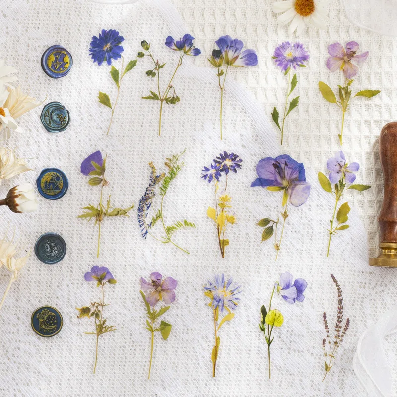 40 pcs Dried Flower Stickers Vintage Dried flower Leaf specimen Stickers aesthetic Creativity Decorative Scrapbooking Material Junk Journal Supplies