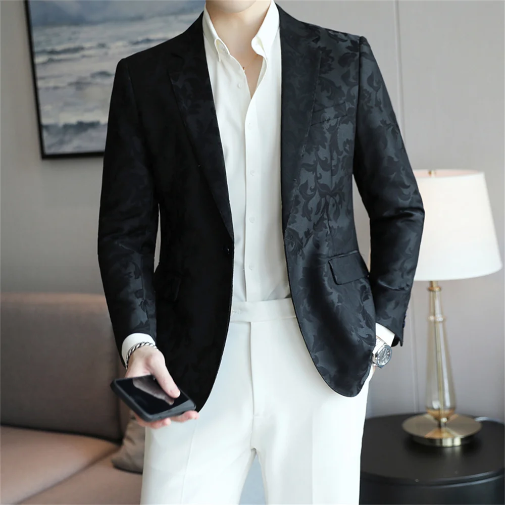 Elegant Jacket Blazer Male Suit 2023 New in Jacquard Striped Plaid Solid Color Formal Groom Wedding Dress Male Suits Coat Jacket