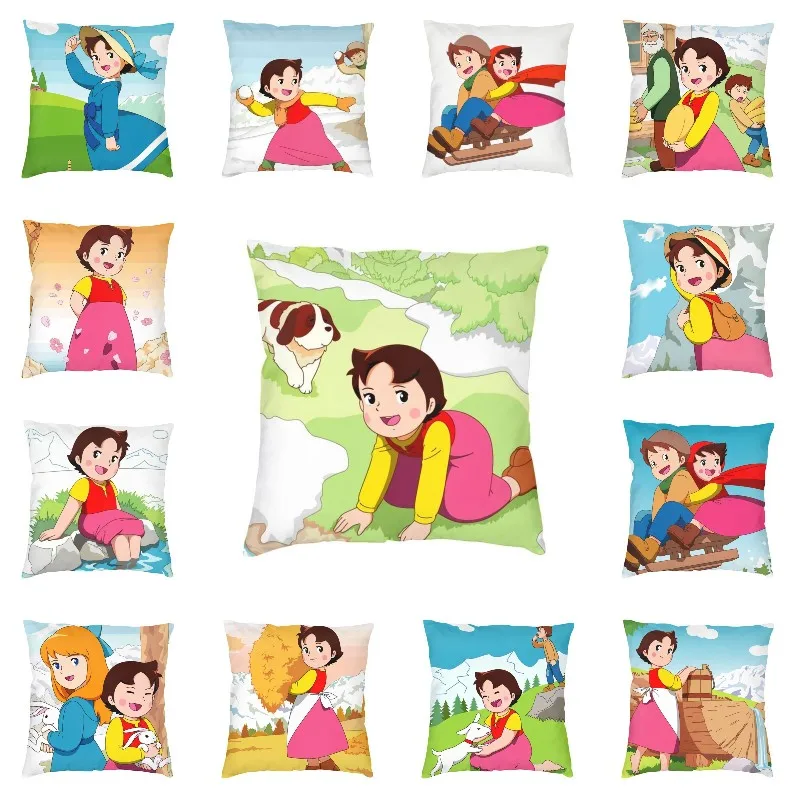 Heidi Girl Pillow Decor Home Cute Alps Cartoon Mountain Outdoor Cuscini Federa Quadrata