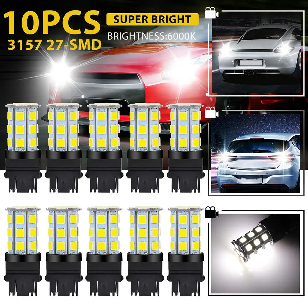 

10 шт. 3157 3156 27SMD светодиодный лампы заднего стоп-светильник ла заднего хода 6000K 360 градусов Лампа стоп-сигнала запасные части