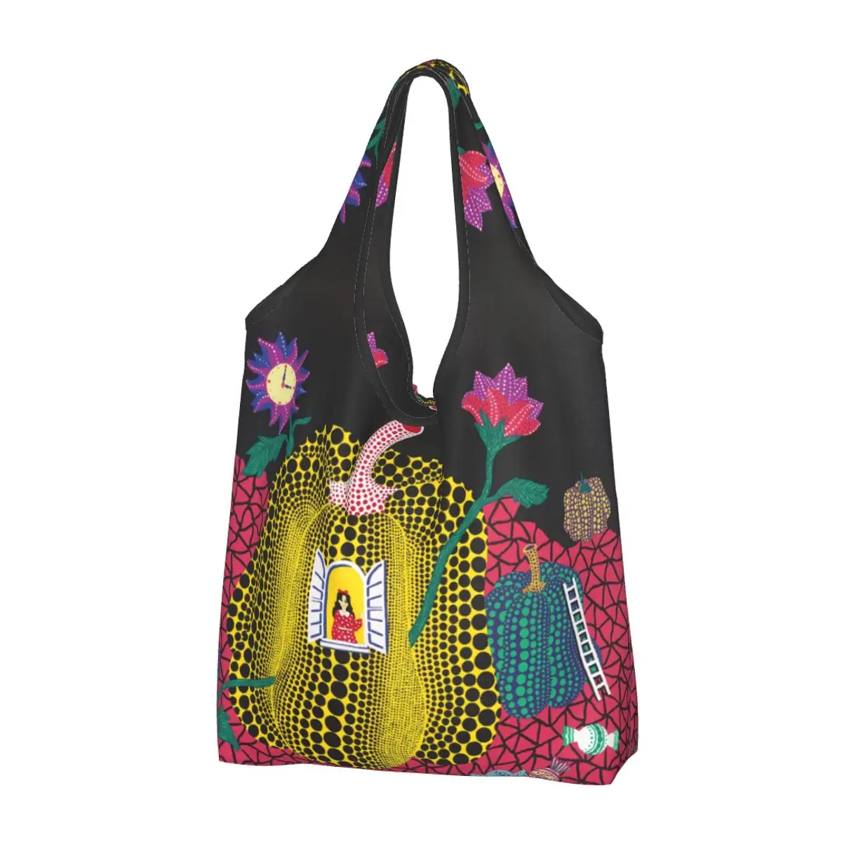 

Recycling Yayoi Kusama Abstract Painting Shopping Bag Women Tote Bag Portable Grocery Shopper Bags