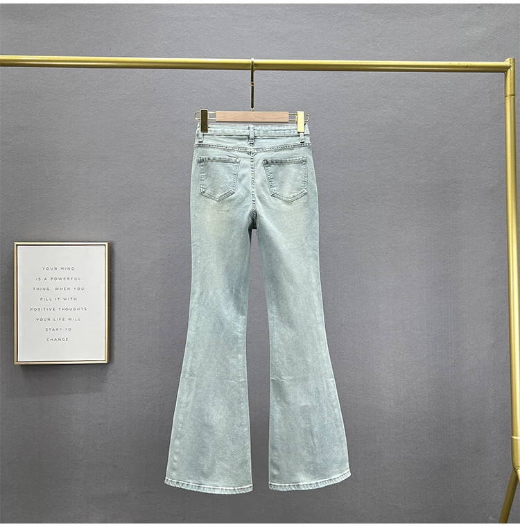 Woman Diamonds Black Jeans Long Jean Trousers 2024 Spring New Women's Elastic High Waist Slim-Fitting Bell-Bottom Denim Pants